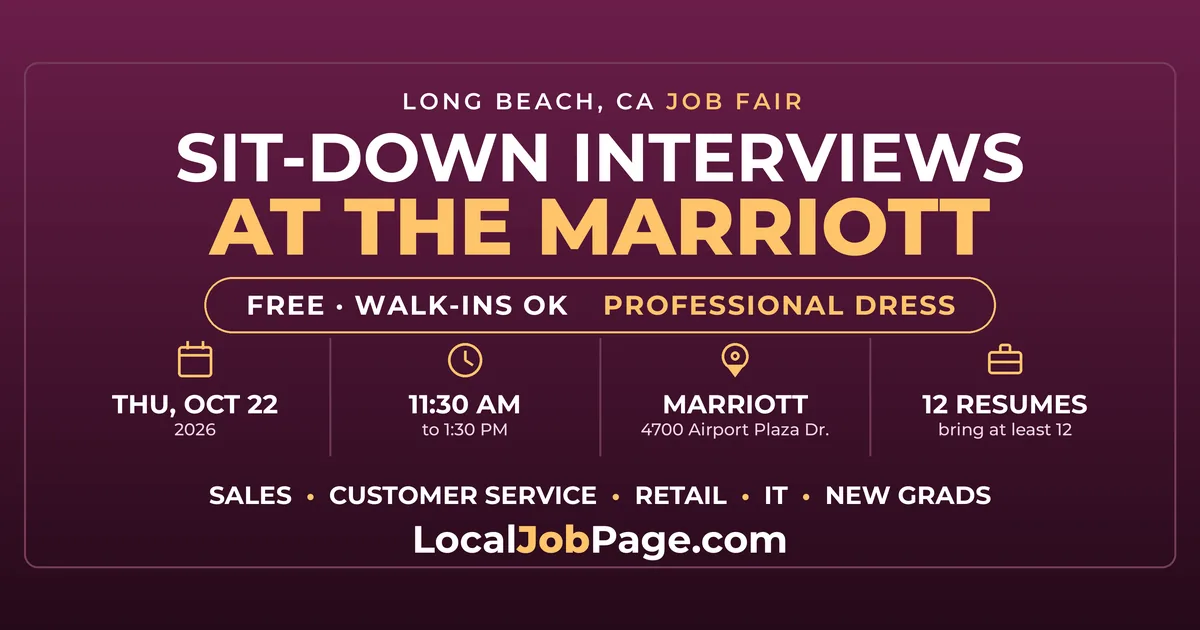 Long Beach Job Fair October 22: Sit-Down Interviews at the Marriott